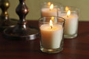 25 White Wax Clear Glass Holder Votive Candle - Wedding Event Centrepiece Table Decoration