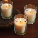 25 White Wax Clear Glass Holder Votive Candle - Wedding Event Centrepiece Table Decoration