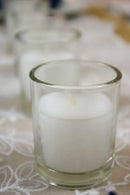 20 White Wax Clear Glass Holder Votive Candle - Wedding Event Centrepiece Table Decoration