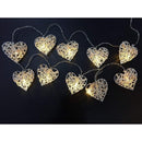 20 White 3D Hollowed Rattan Heart-Shaped 3M String Fairy Lights, Battery (AA) Indoor & Outdoor Decorations Wedding Valentines Romantic Room