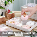 10 Pack of White Card Square Box - Clear Slide On Lid - 20 x 20 x 8cm -  Large Beauty Product Gift Giving Hamper Tray Merch Fashion Cake Sweets Xmas