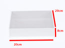 10 Pack of White Card Square Box - Clear Slide On Lid - 20 x 20 x 8cm -  Large Beauty Product Gift Giving Hamper Tray Merch Fashion Cake Sweets Xmas