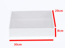 10 Pack of White Card Box - Clear Slide On Lid - 30 x 20 x 8cm -  Large Beauty Product Gift Giving Hamper Tray Merch Fashion Cake Sweets Xmas