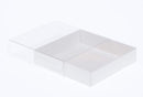 100 Pack of White Card Square Box - Clear Slide On Lid - 20 x 20 x 8cm -  Large Beauty Product Gift Giving Hamper Tray Merch Fashion Cake Sweets Xmas