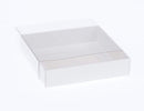 10 Pack of White Card Box - Clear Slide On Lid - 25 x 25 x 6cm - Large Beauty Product Gift Giving Hamper Tray Merch Fashion Cake Sweets Xmas
