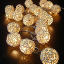 1 Set of 20 LED Cream White 5cm Rattan Cane Ball Battery Powered String Lights Christmas Gift Home Wedding Party Bedroom Decoration Table Centrepiece