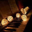 1 Set of 20 LED Cream White 5cm Rattan Cane Ball Battery Powered String Lights Christmas Gift Home Wedding Party Bedroom Decoration Table Centrepiece