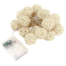 1 Set of 20 LED Cream White 5cm Rattan Cane Ball Battery Powered String Lights Christmas Gift Home Wedding Party Bedroom Decoration Table Centrepiece