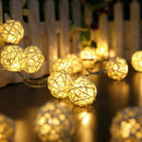 1 Set of 20 LED Cream White 5cm Rattan Cane Ball Battery Powered String Lights Christmas Gift Home Wedding Party Bedroom Decoration Table Centrepiece