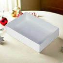 100 Pack of White Card Box - Clear Slide On Lid - 30 x 20 x 8cm -  Large Beauty Product Gift Giving Hamper Tray Merch Fashion Cake Sweets Xmas