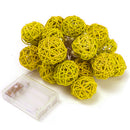 1 Set of Yellow 5cm Rattan Cane 50 Ball Battery Power LONG 5m String Lights Christmas Gift Home Wedding Party Bedroom Decoration Table Centrepiece
