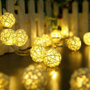 1 Set of Yellow 5cm Rattan Cane 50 Ball Battery Power LONG 5m String Lights Christmas Gift Home Wedding Party Bedroom Decoration Table Centrepiece