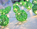 1 Set of Green 5cm Rattan Cane 50 Ball Battery Powered LONG 5m String Lights Christmas Gift Home Wedding Party Bedroom Decoration Table Centrepiece