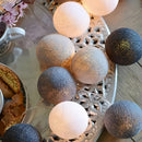 1 Set of 20 LED Grey White 5cm Cotton Ball Battery Powered String Lights Gift Home Wedding Party Bedroom Decoration Outdoor Indoor Table Centrepiece