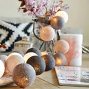 1 Set of 20 LED Grey White 5cm Cotton Ball Battery Powered String Lights Gift Home Wedding Party Bedroom Decoration Outdoor Indoor Table Centrepiece