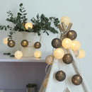 1 Set of 20 LED Grey White 5cm Cotton Ball Battery Powered String Lights Gift Home Wedding Party Bedroom Decoration Outdoor Indoor Table Centrepiece