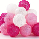 1 Set of 20 LED Pink 5cm Cotton Ball Battery Powered String Lights Christmas Gift Home Wedding Party Girl Bedroom Decoration Outdoor Indoor Table