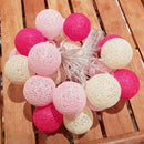 1 Set of 20 LED Pink 5cm Cotton Ball Battery Powered String Lights Christmas Gift Home Wedding Party Girl Bedroom Decoration Outdoor Indoor Table