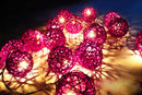 1 Set of Pink 5cm Rattan Cane 50 Ball Battery Powered LONG 5m String Lights Christmas Gift Home Wedding Party Bedroom Decoration Table Centrepiece