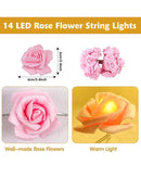 20 Pink Rose 3D Fairy Lights 3M String, Battery (AA) Indoor & Outdoor Decorations Wedding Valentines Romantic Room Table Lighting