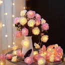 20 Pink n White Rose 3D Fairy Lights 3M String, Battery (AA) Indoor & Outdoor Decorations Wedding Valentines Romantic Room Table Lighting