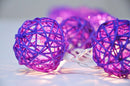 1 Set of 20 LED Cassis Purple 5cm Rattan Cane Ball Battery Powered String Lights Christmas Gift Home Wedding Party Bedroom Decoration