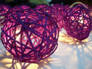 1 Set of 20 LED Cassis Purple 5cm Rattan Cane Ball Battery Powered String Lights Christmas Gift Home Wedding Party Bedroom Decoration