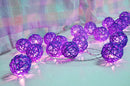 1 Set of 20 LED Cassis Purple 5cm Rattan Cane Ball Battery Powered String Lights Christmas Gift Home Wedding Party Bedroom Decoration