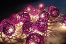 1 Set of 20 LED Cassis Purple 5cm Rattan Cane Ball Battery Powered String Lights Christmas Gift Home Wedding Party Bedroom Decoration