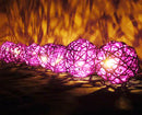 1 Set of 20 LED Cassis Purple 5cm Rattan Cane Ball Battery Powered String Lights Christmas Gift Home Wedding Party Bedroom Decoration