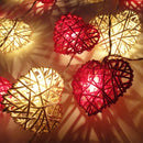 50 Red and White 3D Hollowed Rattan Heart-Shaped 5M LONG String Fairy Lights, Battery (AA) Indoor & Outdoor Decorations Wedding Valentines Romantic