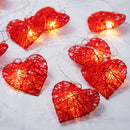 50 Red 3D Hollowed Rattan Heart-Shaped 5M LONG String Fairy Lights, Battery (AA) Indoor & Outdoor Decorations Wedding Valentines Romantic Room
