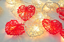 20 Red and White 3D Hollowed Rattan Heart-Shaped 3M String Fairy Lights, Battery (AA) Indoor & Outdoor Decorations Wedding Valentines Romantic