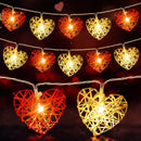 50 Red and White 3D Hollowed Rattan Heart-Shaped 5M LONG String Fairy Lights, Battery (AA) Indoor & Outdoor Decorations Wedding Valentines Romantic