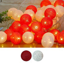 1 Set of 20 LED Red White 5cm Cotton Ball Battery String Lights Christmas Gift Home Wedding Party Bedroom Decoration Outdoor Indoor Table Centrepiece