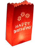 20 Pack Red Happy Birthday Luminary Paper Candle Tea Light Lantern Bags Garden Anniversary Birthday Night Decorations Evening Party