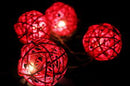 1 Set of Red 5cm Rattan Cane 20 Ball Battery Powered 3m String Lights Christmas Gift Home Wedding Party Bedroom Decoration Table Centrepiece