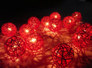 1 Set of Red 5cm Rattan Cane 50 Ball Battery Powered LONG 5m String Lights Christmas Gift Home Wedding Party Bedroom Decoration Table Centrepiece