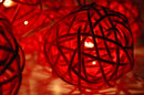 1 Set of Red 5cm Rattan Cane 20 Ball Battery Powered 3m String Lights Christmas Gift Home Wedding Party Bedroom Decoration Table Centrepiece