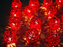 1 Set of Red 5cm Rattan Cane 50 Ball Battery Powered LONG 5m String Lights Christmas Gift Home Wedding Party Bedroom Decoration Table Centrepiece