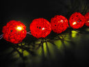 1 Set of Red 5cm Rattan Cane 50 Ball Battery Powered LONG 5m String Lights Christmas Gift Home Wedding Party Bedroom Decoration Table Centrepiece