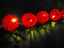 1 Set of Red 5cm Rattan Cane 50 Ball Battery Powered LONG 5m String Lights Christmas Gift Home Wedding Party Bedroom Decoration Table Centrepiece