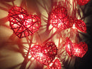 20 Red 3D Hollowed Rattan Heart-Shaped 3M String Fairy Lights, Battery (AA) Indoor & Outdoor Decorations Wedding Valentines Romantic Room Table