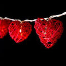 20 Red 3D Hollowed Rattan Heart-Shaped 3M String Fairy Lights, Battery (AA) Indoor & Outdoor Decorations Wedding Valentines Romantic Room Table