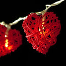 20 Red 3D Hollowed Rattan Heart-Shaped 3M String Fairy Lights, Battery (AA) Indoor & Outdoor Decorations Wedding Valentines Romantic Room Table