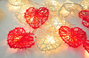 50 Red and White 3D Hollowed Rattan Heart-Shaped 5M LONG String Fairy Lights, Battery (AA) Indoor & Outdoor Decorations Wedding Valentines Romantic