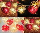 50 Red and White 3D Hollowed Rattan Heart-Shaped 5M LONG String Fairy Lights, Battery (AA) Indoor & Outdoor Decorations Wedding Valentines Romantic
