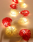 50 Red and White 3D Hollowed Rattan Heart-Shaped 5M LONG String Fairy Lights, Battery (AA) Indoor & Outdoor Decorations Wedding Valentines Romantic