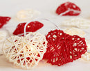 50 Red and White 3D Hollowed Rattan Heart-Shaped 5M LONG String Fairy Lights, Battery (AA) Indoor & Outdoor Decorations Wedding Valentines Romantic