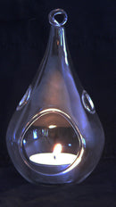 4 Pack of Hanging Clear Glass Tealight Candle Holder Tear Drop Pear Hour Glass Shape - 20cm High Terrarium Plant Mini Garden Holder Decor